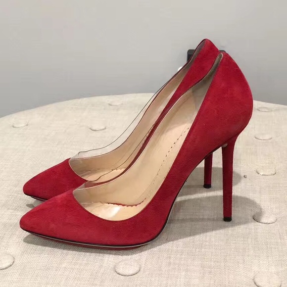 Charlotte Olympia Party Monroe Suede Pumps PVC tri - Picture 4 of 5